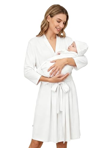 Image of Sxiwei Mummy and Me Hospital Outfit Robe Swaddle Hat Set Ivory L