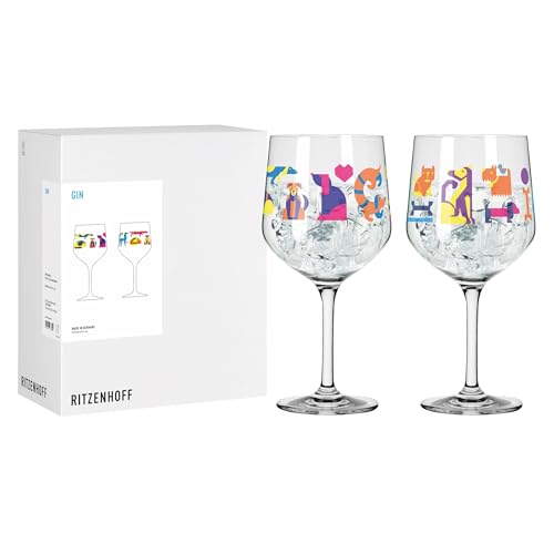 RITZENHOFF 8105001 Gin-Glas Set 700 ml - Serie Tierisch glücklich - 2 Stück mit Gin-Kelch Hunde Motiv bunt - Made in Germany