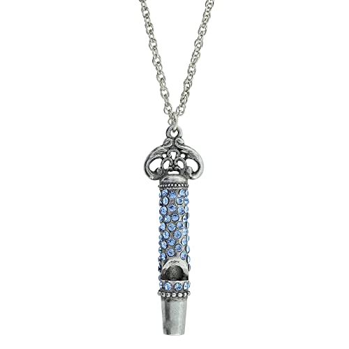 1928 Jewelry Women's Antiqued Pewter Ornate Crystal Pave Decorated Whistle Pendant Necklace Enhancer, 30