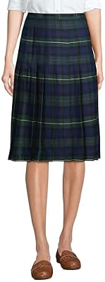 Lands' End Women's Plaid Pleated Skirt Below the Knee 8 Hunter/Classic Navy Plaid