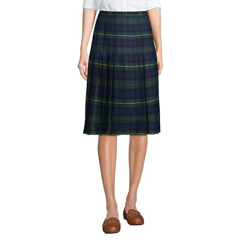 Lands' End Women's Plaid Pleated Skirt Below the Knee 8 Hunter/Classic Navy Plaid