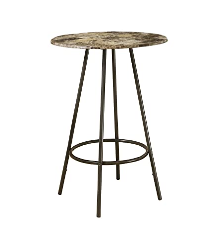 Monarch Specialties 2310 Home Table, Bar Height, Pub, 30" Round, Small, Kitchen, Metal, Laminate, Brown Marble Look, Contemporary, Modern Bar-30 Dia Espresso Coffee, 30" L X 30" W X 42" H, Cappuccino #TOP14