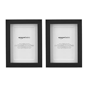 Amazon Basics Lot de 2 Rectangulaire cadres photos avec passe-partout, 13 x 18 cm intérieur 10 x 15 cm, Noir