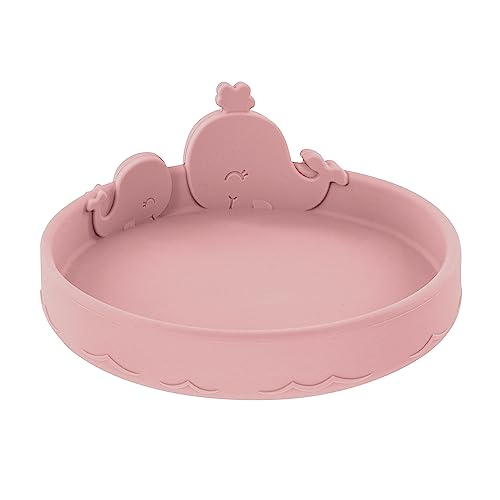 Image of Nuby Animal Friend Silicone Round Plate - Toddler Plate - 6+ Months - Pink Whale Plate