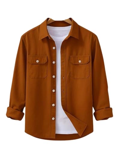 Image of Men's Black Casual Shirt, Long Sleeve, Dual Chest Pockets, Button-Down Collar