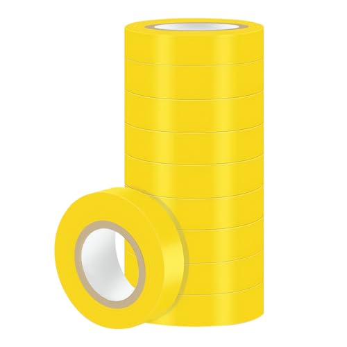 Image of Yellow Electrical Tape, Flame Retardant Indoor Outdoor Waterproof High Temperature Resistance Electric Tape for Most Domestic, Commercial, and Industrial Environments, 0.7 in X 42 ft, 10 Rolls
