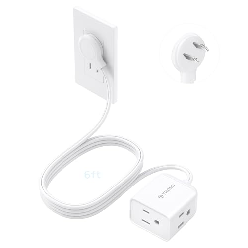 Image of TROND 2 Prong to 3 Prong Extension Cord 6ft, Polarized Flat Plug, 3 AC | Low Profile for Behind Furniture, 13A /1625W for Non-ground Socket in Indoor Old House Home Office Kitchen Tight Space, White