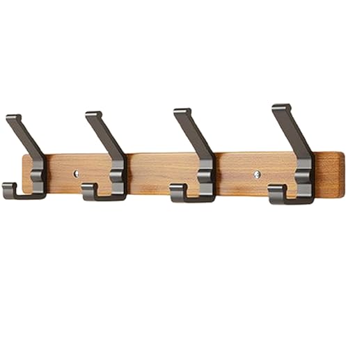 Genérico Perchero de Pared de Madera con 3 Ganchos Dobles: Instalación Rápida y Sencilla, Ahorra Espacio para la Entrada, el Dormitorio, el Baño, la Cocina o la Oficina(Walnut wood,4 hooks)
