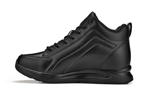 CALTO Men's Invisible Height Increasing Elevator Shoes - Black Fashion Mid Top Basketball Sneakers - 3.2 Inches Taller - S23304- Size 10 D(M) US3