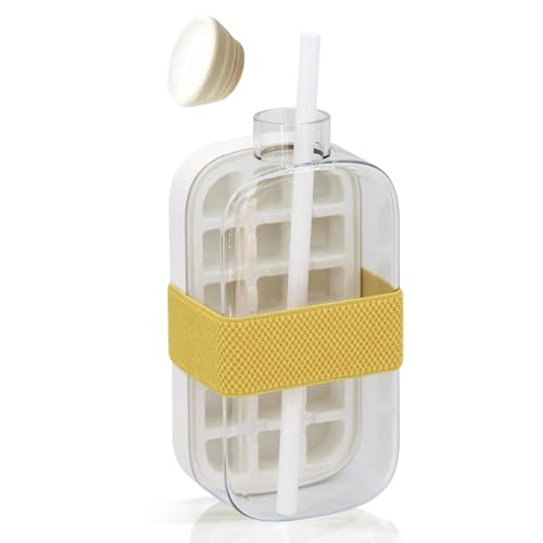 2-in-1 Ice 800ml Cube Bottle with Straw - Easy Press Ice Tray Water Bottle, Leak Proof Lid, Touch-free Vertical Ice Maker for Freezer, Travel, Gym & Home Use