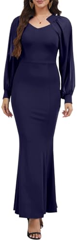 Image of Women's Elegant Formal Mermaid Maxi Dress Off Shoulder Long Sleeve Wedding Split Evening Gown Prom Cocktail Party Dresses
