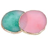 2 pcs Nail Polish palettes Resin Nail Art Palette Golden Edge Gel Nail Polish Holder Nail Tray,Makeup Display Board Cosmetic Mixing Tools (Pink and Green)