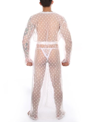FEOYA Men Lace Floral Lingerie See Through Mesh Robe and Panty Set Bathrobe Nightgown Sleepwear4