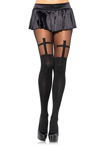 Leg Avenue Women's Spandex Opaque Skull Alternative Tights, Cross Black, One Size