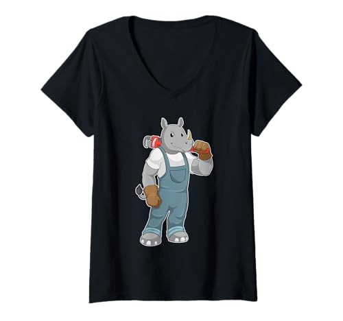 Mujer Rinoceronte Artesano Tenazas Camiseta Cuello V