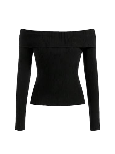 Image of SOLY HUX Women's Off Shoulder Sweaters Long Sleeve Ribbed Knit Slim Fitted Pullover Tops