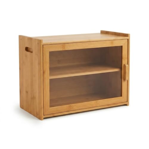 Relaxdays Bamboo Bread Bin, 2-Tier with Viewing Window, Includes Toast Tongs, 31x40x17.5 cm, Natural - Image 7