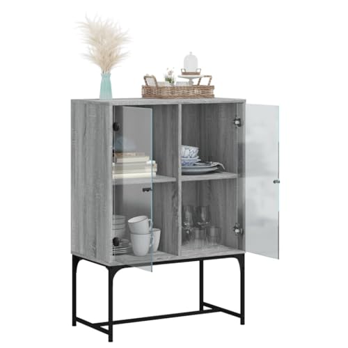 Aparador moderno de roble gris con patas metálicas, mueble buffet elegante con 2 puertas de salón 6