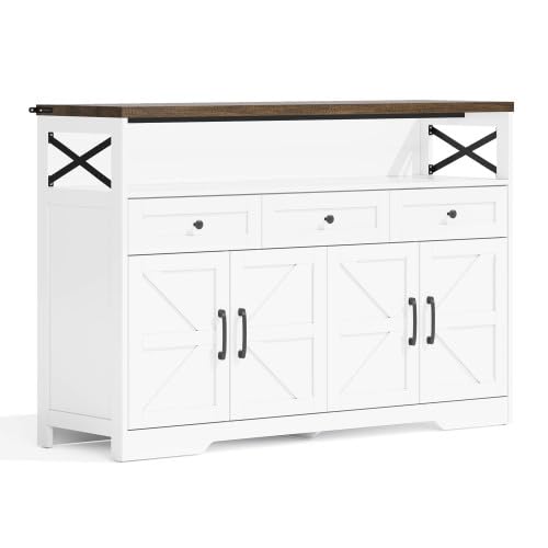 Credenza 140 cm, bianco marrone, credenza con 3 cassetti e 2 ante | Credenza in stile rustico con ante decorative a forma di X, 3 cassetti e 2 armadi, robusto MDF, molto spazio