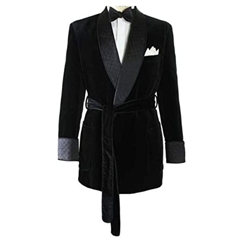 Men Smoking Jacket Quilted Black Velvet Jacket Hosting Dinner Party Wear Blazers Jacket