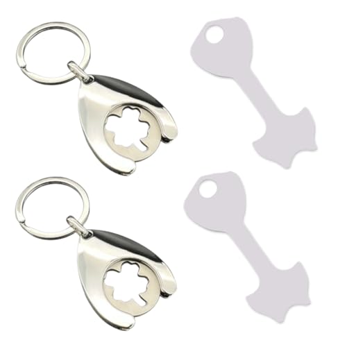 Gettone Carrello Spesa, 4 Pezzi Moneta Carrello Spesa in Acciaio Inox, Trolley per Spesa con Chip Moschettone, Rimovibile Portachiavi per Carrello Della Spesa