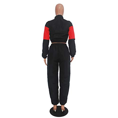 Ophestin Womens Letter Print 2 Piece Outfits Patchwork W   indbreaker Tracksuit Set Black Size M