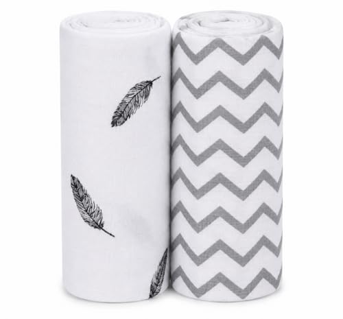 Image of Pure Cotton Muslin Baby Swaddle Blanket for Newborn Baby - Super Soft Wrapper Cloth, Multi-Use Stroller Cover & Gentle on Baby Skin (120 x 120 CM) - Pack of 2 | Grey Zigzag & Black Wing