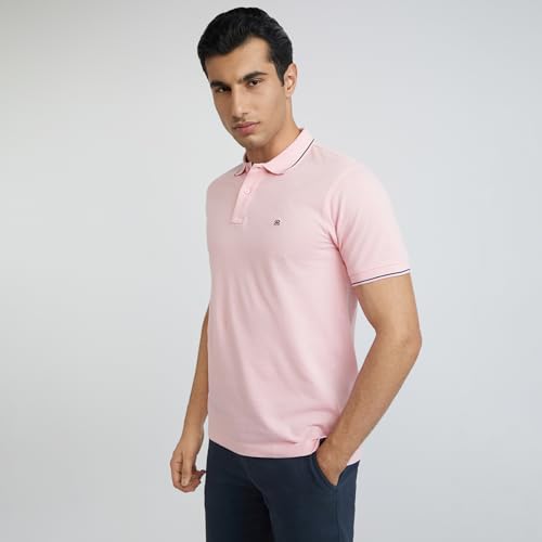 Image of Raymond Men's Modern Fit Solid Pattern Pure Cotton Polo Neck Half Sleeve Casual T-Shirt