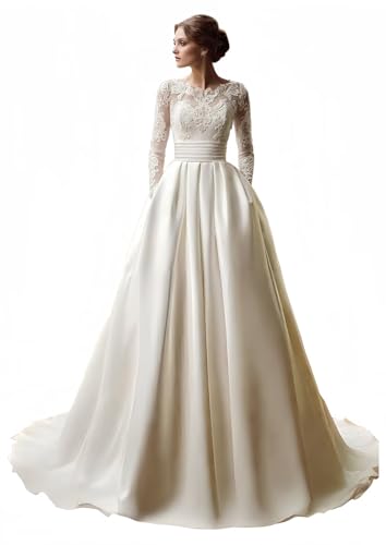 Zeeyecie Ivory Women's Long Sleeve Satin Wedding...