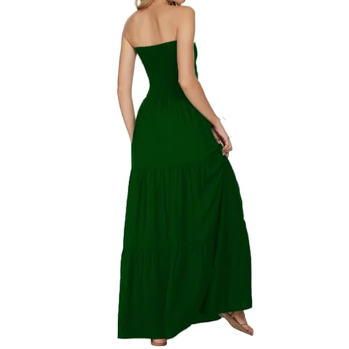 Image of Women's Summer Strapless Tube Top Maxi Dresses Off Shoulder Boho Beach Long Dress
