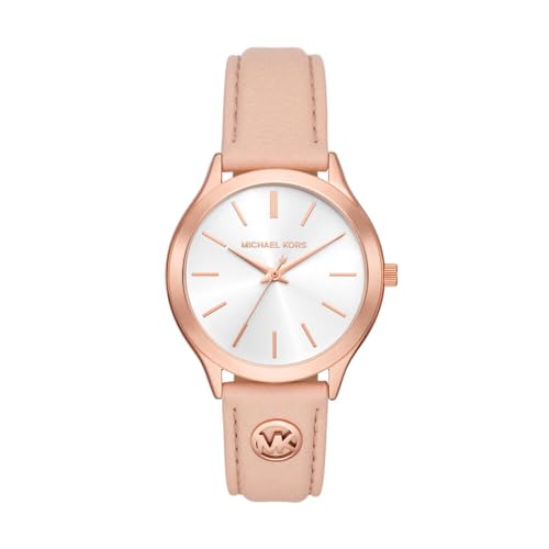 Michael Kors Slim Runway Watch for Women, 38mm Quartz Three Hand Movement with Leather Strap