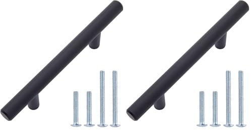 Image of Amazon Basics Euro Bar Cabinet Handles, Drawer Pulls, 5.38-inch Length, 3-inch Hole Center, 1 /2-inch Diameter, Matte Black, 20-Pack, AB1500-FB-10