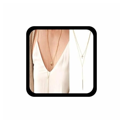 Zeshimb Colar de barra longa com pingente de barra de lantejoulas douradas em camadas, colar em Y, colar delicado de barra vertical, colar de lariat, vintage, corrente de camadas, colar de disco, joia