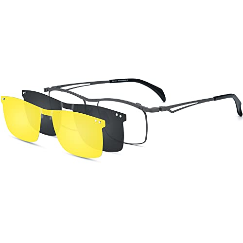 Image of FONEX Pure Titanium Glasses Frame Men Square Magnet Clip On Eyeglasses with Polarized Lens