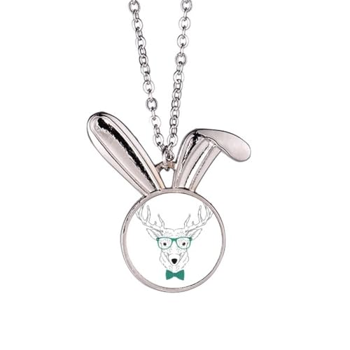 Collier avec pendentif en forme de lapin au motif cerf et lunettes ciselées