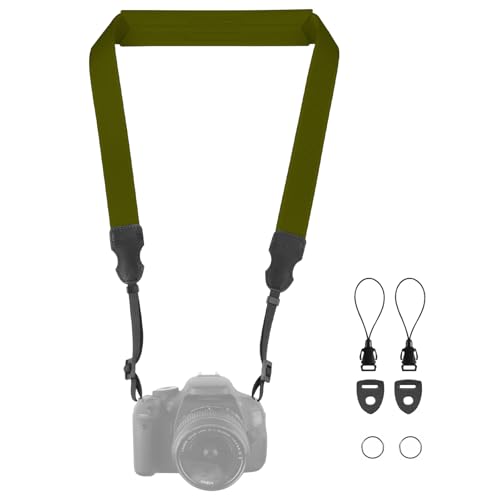 FIEIL Neck Strap Silicone Camera Straps - Padded Camera Strap, 1.5" Wide Adjustable Nylon Shoulder Strap - Compatible with Canon, Nikon, Sony, and More DSLR and Mirrorless (Army Green)