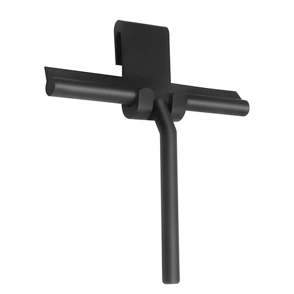 Limpiador de Ducha para Puerta de Vidrio, raspador de Pared de Ducha con Soporte de Silicona, Limpiador de Espejo de baño, raspador de Vidrio, Gancho Negro, 1 Pieza