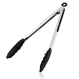 WANGYUANJI 13.4-Inch Stainless Steel Food Tongs with Silicone Tips, Locking BBQ Tongs for Cooking, Grilling, Salad, and Steak – Heat Resistant, Non-Slip Grip, Dishwasher Safe