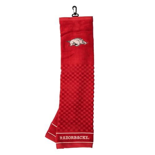 Image of Team Golf NCAA Arkansas Razorbacks Embroidered Golf Towel Embroidered Golf Towel, Checkered Scrubber Design, Embroidered Logo