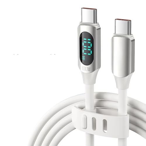 Image of iFAST Digital Display 100W Type-C to Type-C Fast Charging Data Cable | 480Mbps Data Transfer Speed | Compatible With MacBook, iPad, Galaxy, Pixel, Switch (1 Metre, Silicon, White)