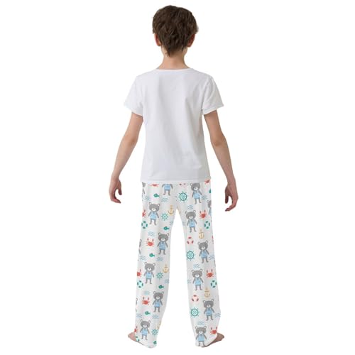 Bear Crab Anchor Boys Long Pants Soft Trousers Elastic Waist Kids Lounge Bottoms with Pockets S-XL3