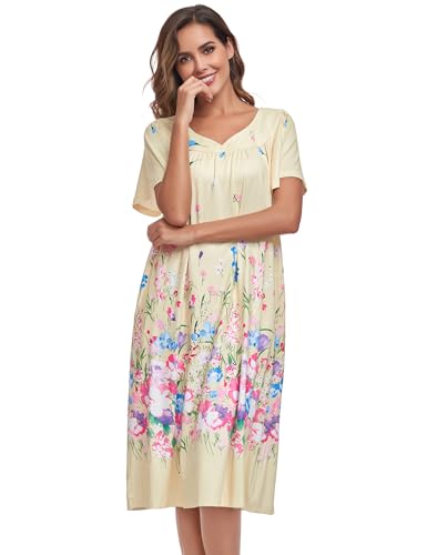 Image of Muumuu House Dresses for Women Nightgown Duster Moomoo Short Sleeve Patio Dress with Pockets S-3XL