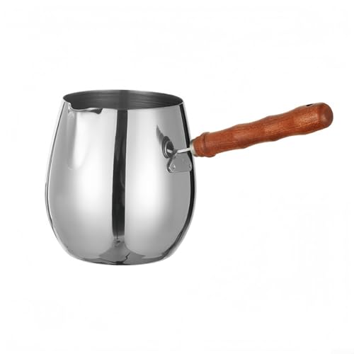 Cafetera turca con mango de madera, construcción de acero inoxidable para derretir salsas de chocolate y té (420 ml)