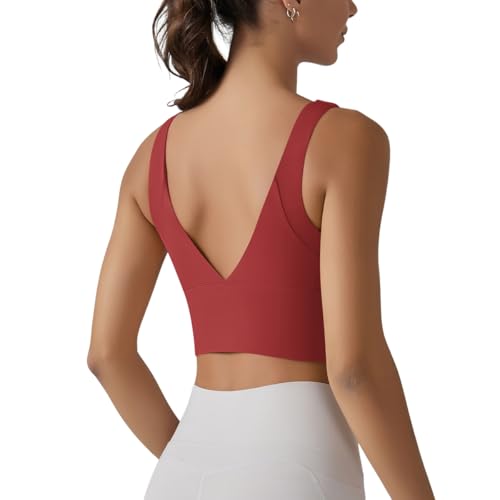 Image of ABOCIW Longline Sports Bra for Women V Back Wireless Padded Medium Support Yoga Bra Workout Crop Tank Tops