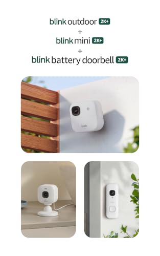 Image of Blink Outdoor 2K+, Mini 2K+, and Battery Doorbell 2K+ (newest model) - Complete 2K security, long-lasting battery. Sync Module Core included - 2 Cameras + Doorbell (White)
