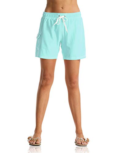 Nonwe Women's Board Swim Trunks Quick Dry Solid Summer Beach Hawaiian Shorts Mesh Lining Blue 2XL