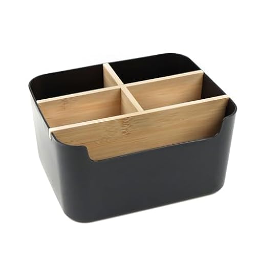 YIWONFU Organizador Escritorio Madera, 5 Compartimentos Organizador de Escritorio de Bambú Multiusos Organizador Mando a Distancia para Bolígrafos, Notas Adhesivas, Gafas, Tijeras(Negro) | Ya disponible en tu tienda friki favorita! En mundofriki.es!