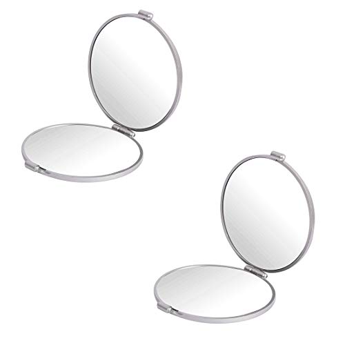 GUBB Compact Cosmetic Bag Mirror for Women Magnifying Mirror for Makeup 5X - Silver, Pack of 2