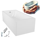 ECOLAM® EcoThermoPro Badkuip, thermische badkuip, 190 x 90 cm, groot, kuip met isolatie, geluidsisolatie, acrylbak, rechthoekig, sanitairacryl, acrylschort, afvoergarnituur, voeten, siliconen set