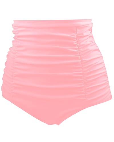 Image of Tempt Me Women's High Waisted Swimsuit Bottom Tummy Control Ruched Bikini Bottom Vintage Swim Bottom Tankini Briefs